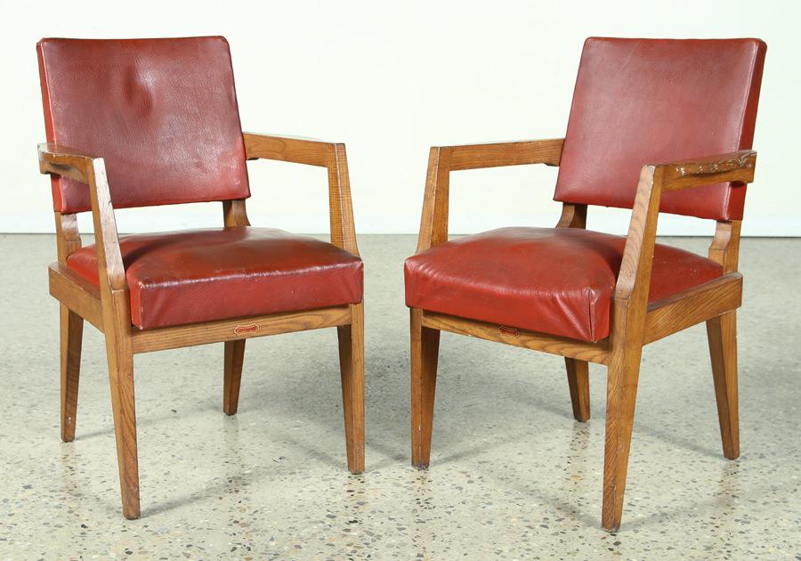 PAIR FRENCH OAK OPEN ARM CHAIRS LABELED RENE MARI (1 of 4)