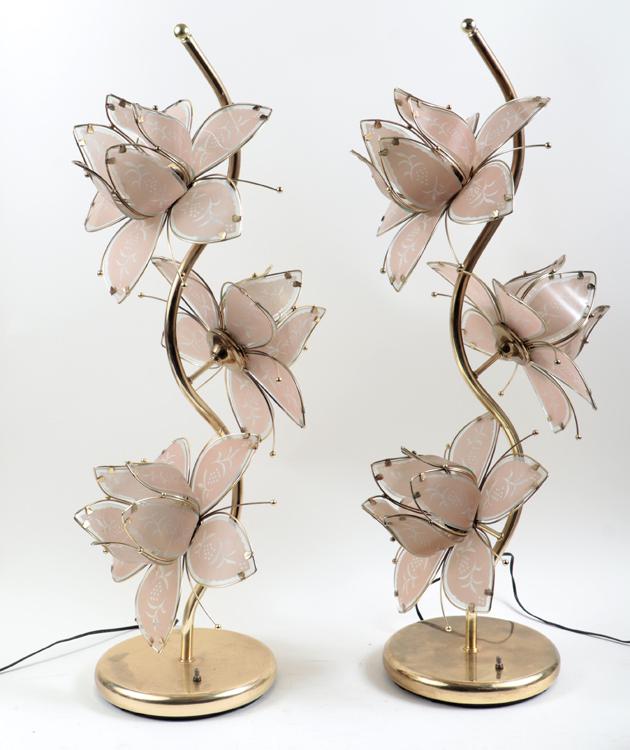 PAIR OF MODERN LILY BRASS TABLE LAMPS C. 1970 (1 of 7)