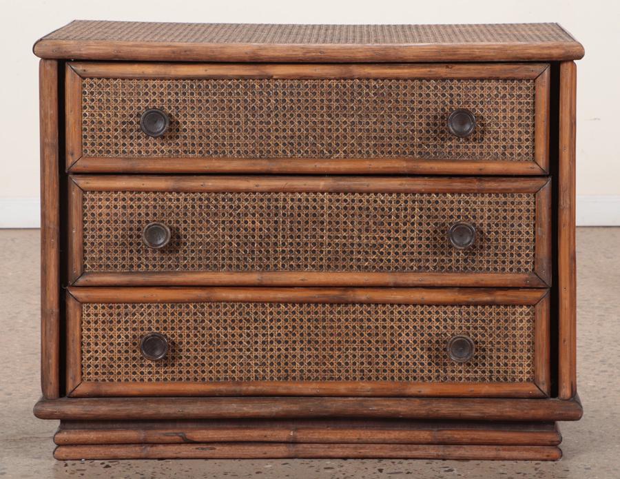 3 DRAWER FRENCH RATTAN CHEST OF DRAWERS C. 1975 (1 of 5)