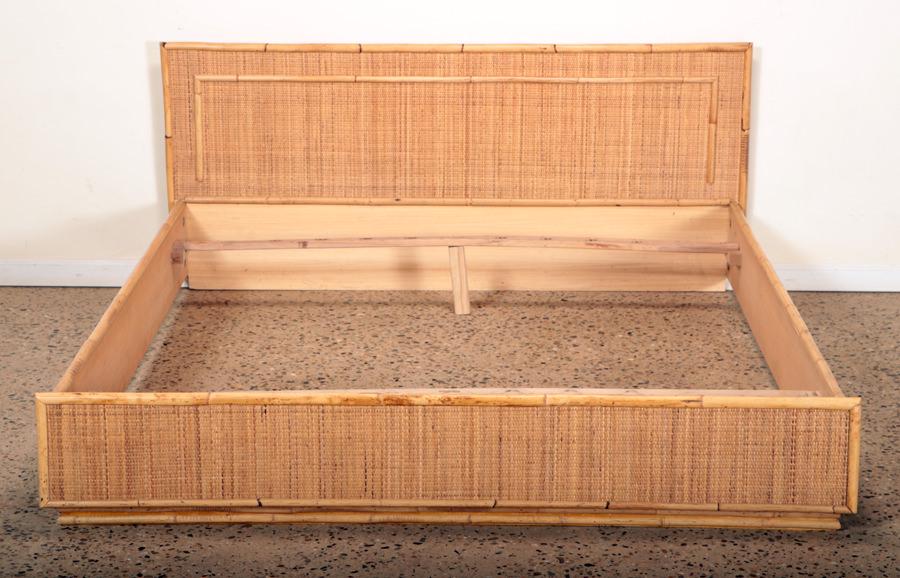 ITALIAN QUEEN WIDTH RATTAN BED C.1960 (1 of 5)