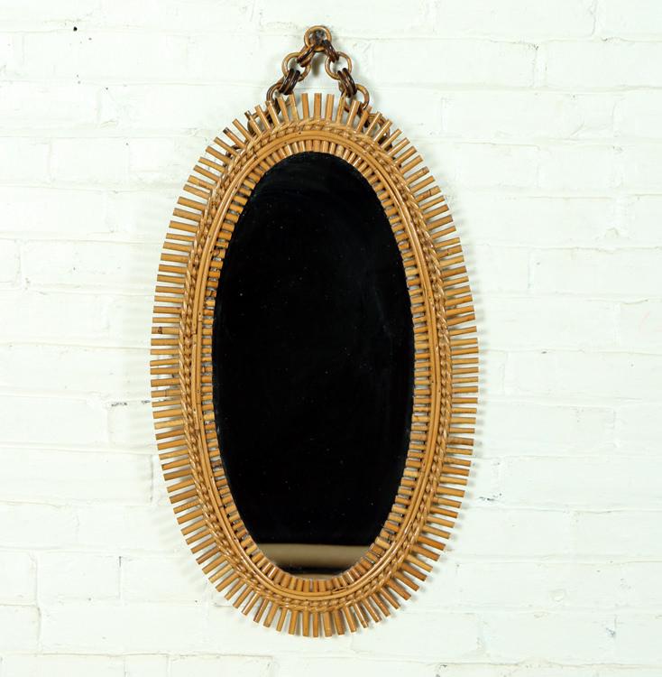 OVAL ITALIAN RATTAN MIRROR CIRCA 1950 (1 of 5)