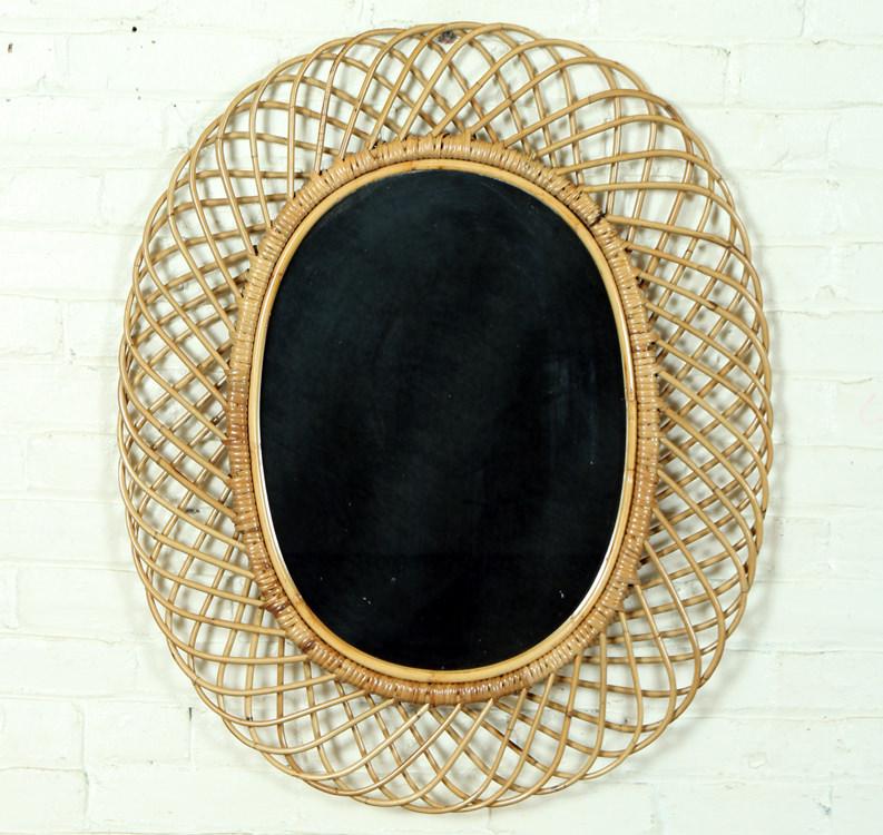 OVAL ITALIAN RATTAN MIRROR CIRCA 1950 (1 of 5)