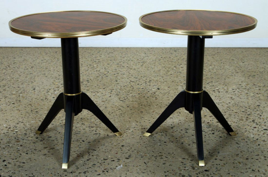 PAIR ROUND ROSEWOOD AND EBONIZED END TABLES (1 of 4)