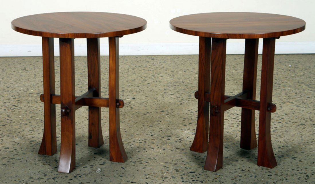 ROUND PAIR ROSEWOOD ARTS AND CRAFTS STYLE TABLES (1 of 4)