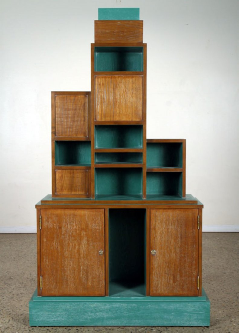 MEMPHIS STYLE CERUSED PAINTED OAK CABINET (1 of 6)