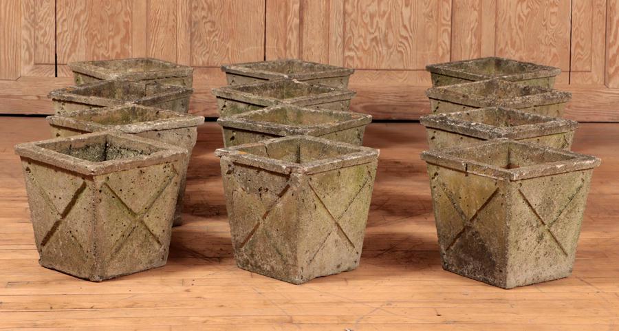 SET 12 FRENCH CAST STONE PLANTERS X-DESIGN C.1950 (1 of 5)