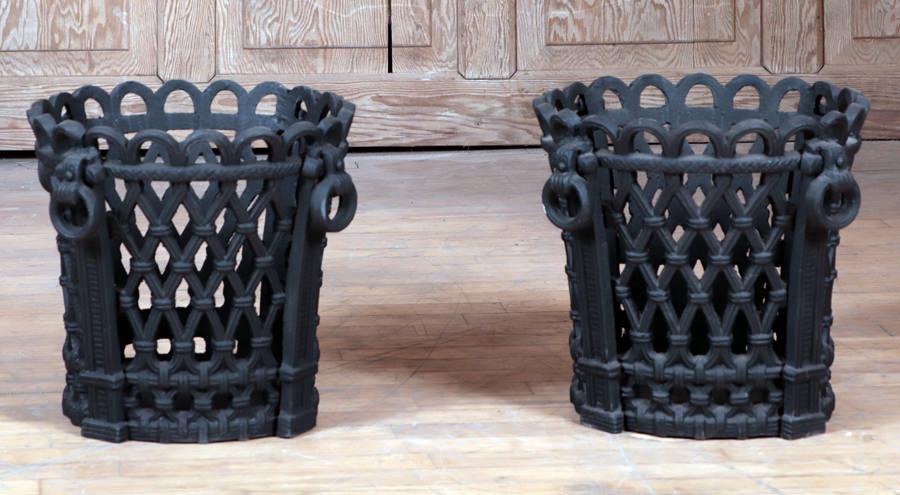 RARE PAIR REGENCY STYLE CAST IRON PLANTERS (1 of 5)