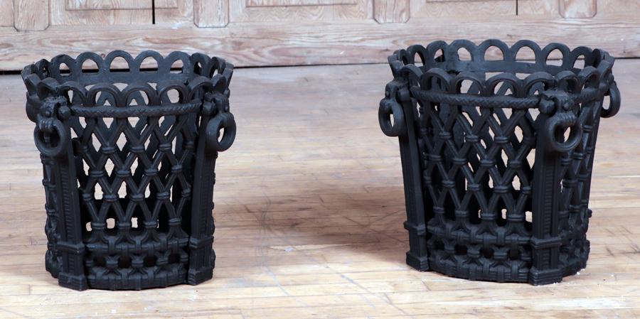 RARE PAIR REGENCY STYLE CAST IRON PLANTERS (1 of 5)