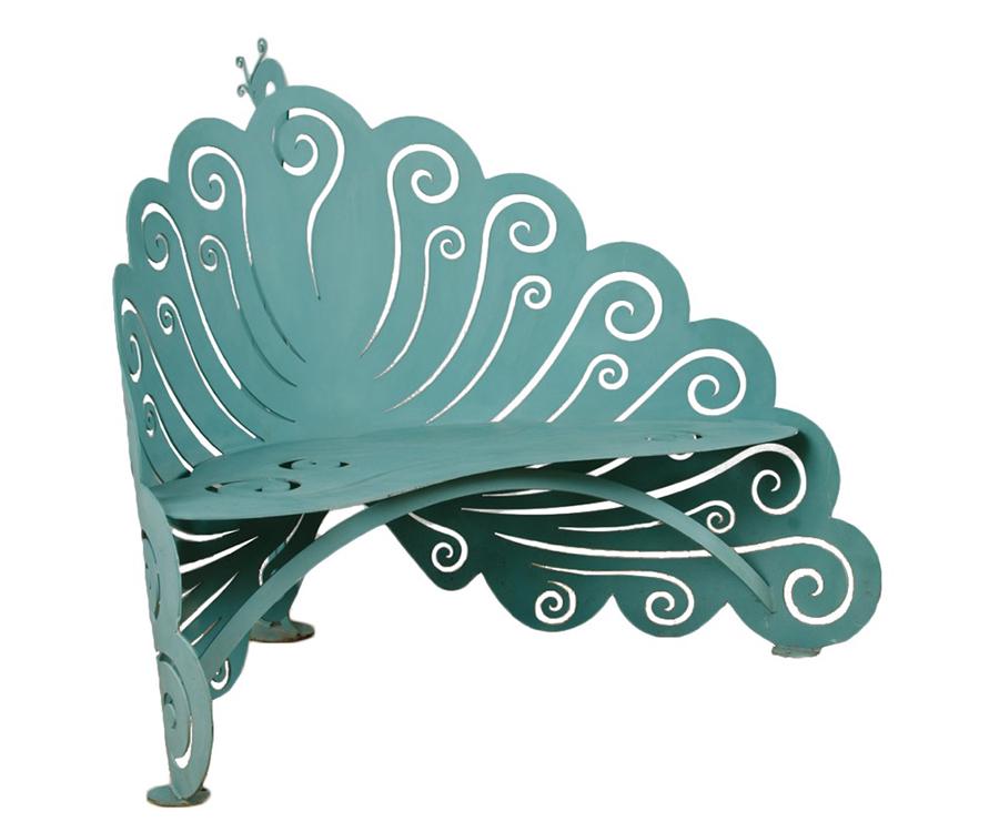 UNUSUAL CUT STEEL GARDEN BENCH FORM OF PEACOCK (1 of 15)