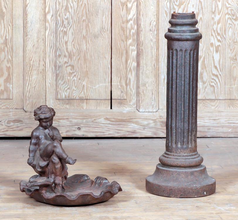 CAST IRON BIRDBATH OF CHERUB TALKING TO A BIRD (1 of 5)