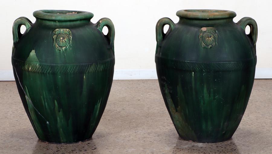 PAIR GLAZED TERRACOTTA URNS BY PERTH AMBOY C.1900 (1 of 7)