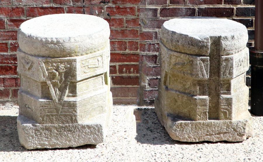 PAIR CARVED STONE PEDESTALS IN ASIAN STYLE C.1900 (1 of 5)