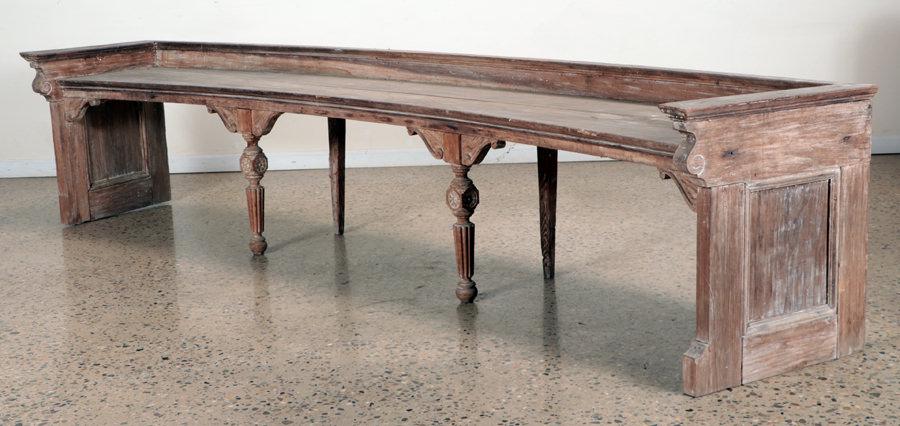 19TH CENTURY CERUSED WOOD CURVED BENCH (1 of 5)