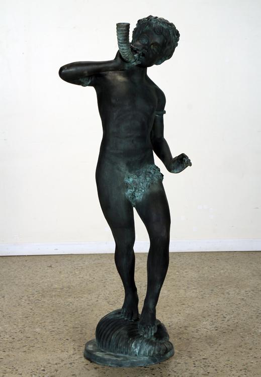 BRONZE FOUNTAIN FIGURE YOUNG BOY AND CONCH SHELL (1 of 6)