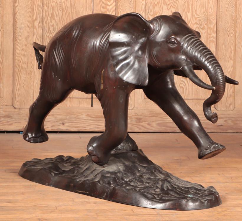 LARGE CAST BRONZE FIGURE OF ELEPHANT ON THE MOVE (1 of 8)