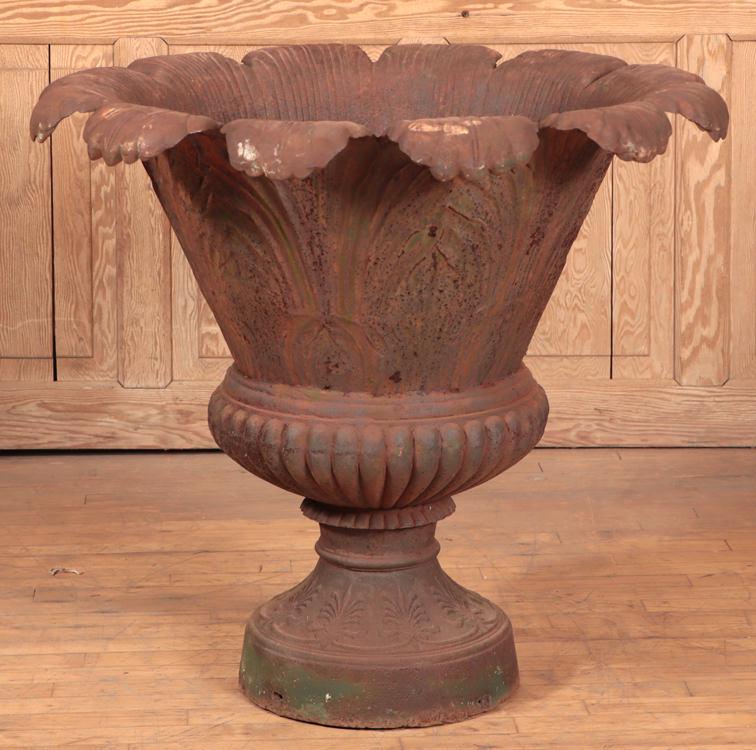 LARGE CAST IRON GARDEN URN FORM OF LOTUS FLOWER (1 of 5)