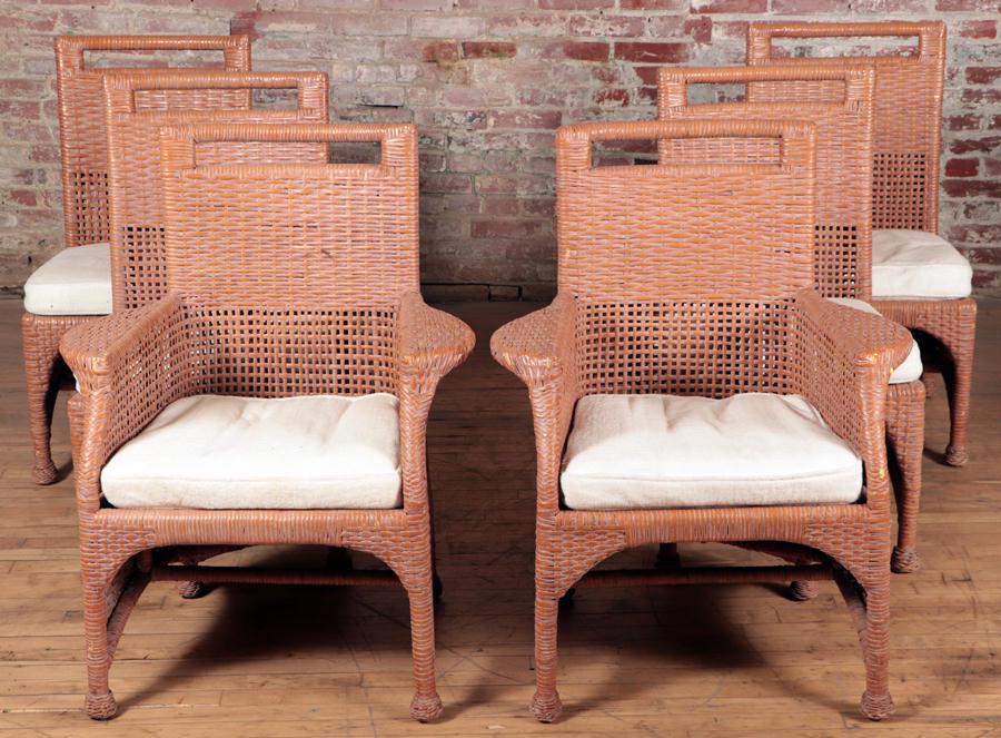 SET OF SIX MCGUIRE WICKER CHAIRS WITH CUSHIONS (1 of 8)