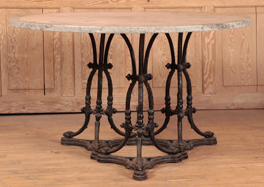 CAST IRON MARBLE TOP TABLE TRIPTYCH STYLE BASE (1 of 4)