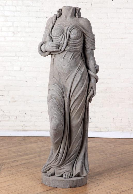 LIFE SIZE CARVED STONE FIGURE OF FEMALE TORSO (1 of 8)