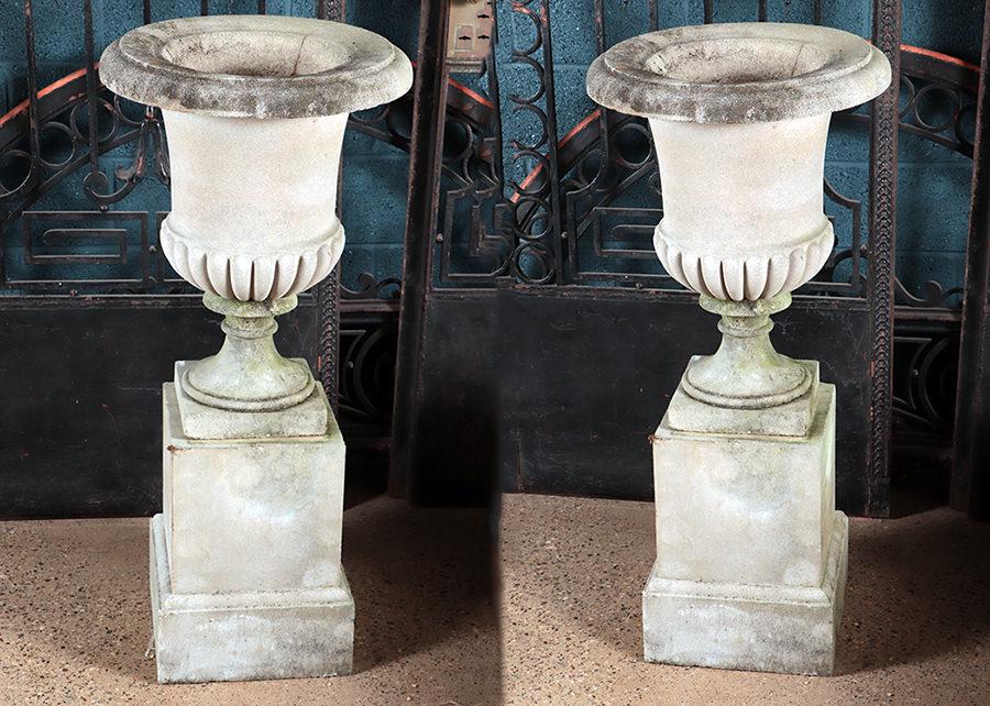PAIR CAST STONE GARDEN URNS BY HADDONSTONE (1 of 8)