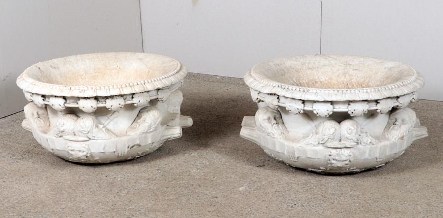 PAIR 19TH C. CARVED MARBLE GRAND TOUR GARDEN URNS (1 of 6)