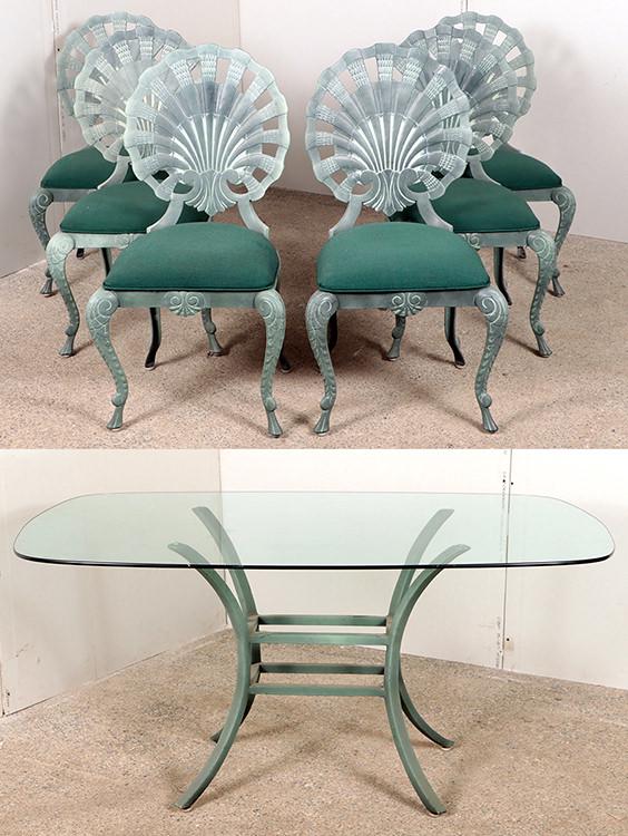 ALUMINUM PATIO SET OF 6 CHAIRS AND GLASS TOP TABL (1 of 9)