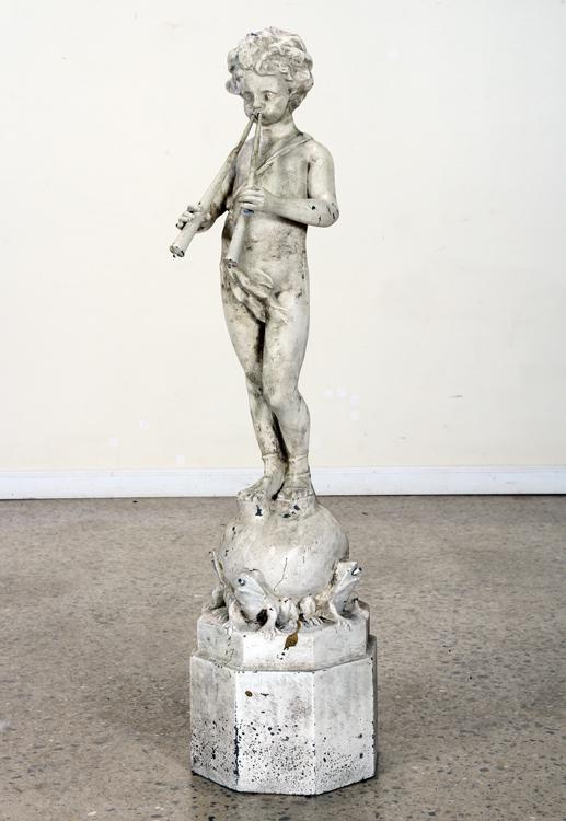 LEAD FOUNTAIN FIGURE OF PAN STANDING ON SPHERE (1 of 5)