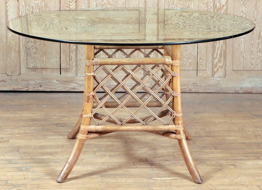 ROUND GLASS TOP TABLE WITH RATTAN BASE (1 of 5)