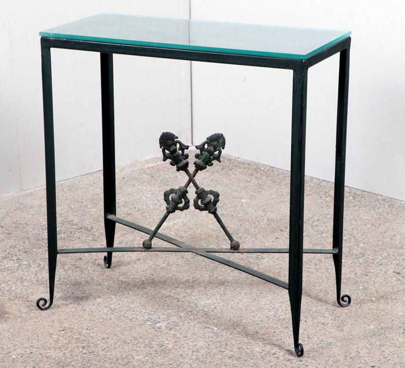 WROUGHT AND CAST IRON GLASS TOP CONSOLE TABLE (1 of 5)