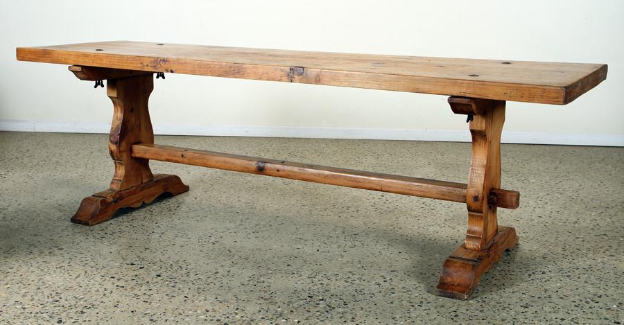 FRENCH PINE TRESTLE TABLE WITH PLANK TOP (1 of 6)