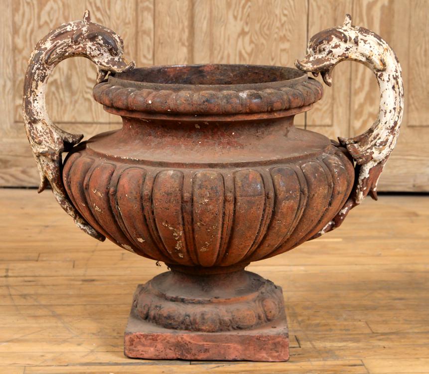 19TH CENT. CAST IRON BULBOUS FORM GARDEN URN (1 of 6)