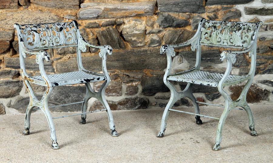 PAIR CAST IRON GARDEN CHAIRS ATTR. TO SCHINKEL (1 of 7)
