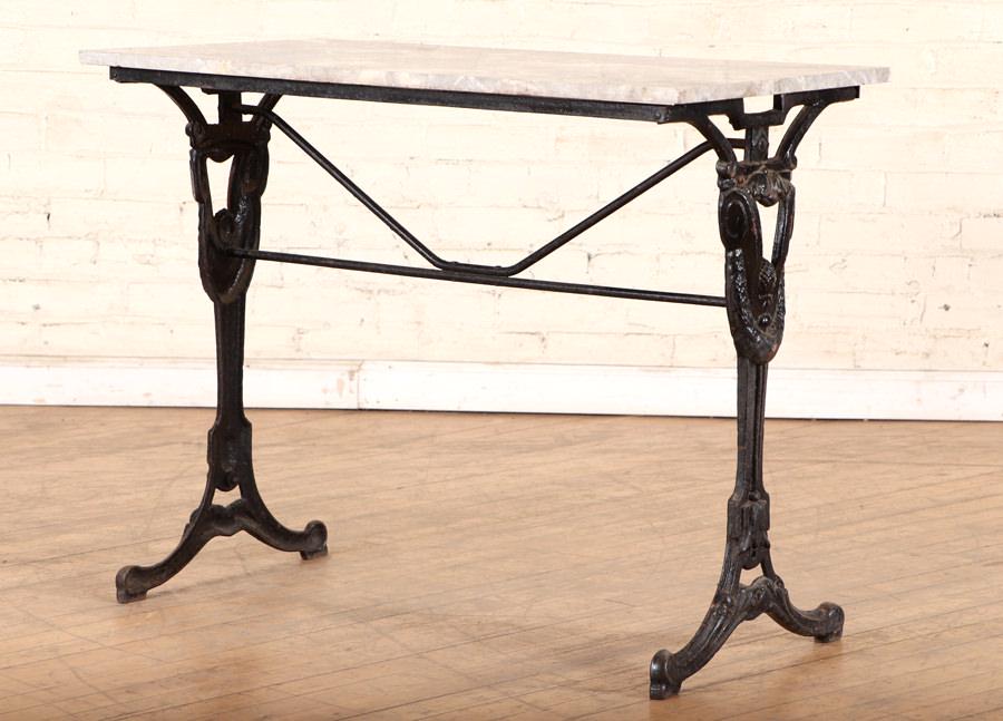 FRENCH CAST IRON AND MARBLE TOP BISTRO TABLE (1 of 5)