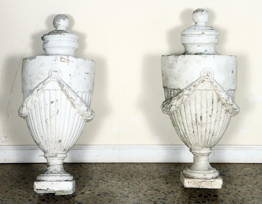 PAIR PAINTED CAST STONE URN FORM FINIALS C.1920 (1 of 5)