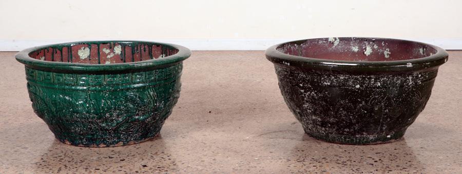 PAIR OF GREEN GLAZED EARTHERWARE PLANTERS (1 of 4)