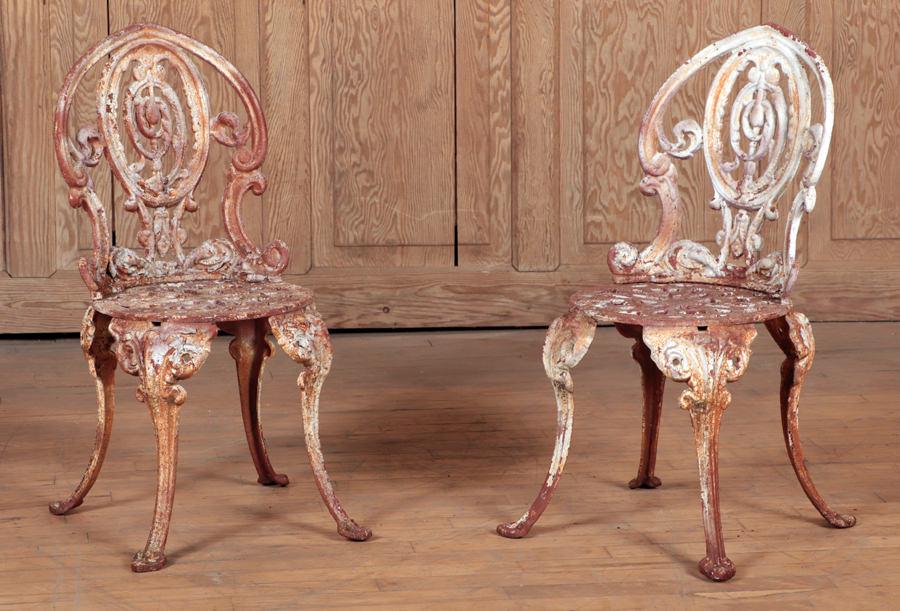 PAIR CAST IRON VICTORIAN STYLE GARDEN CHAIRS (1 of 7)