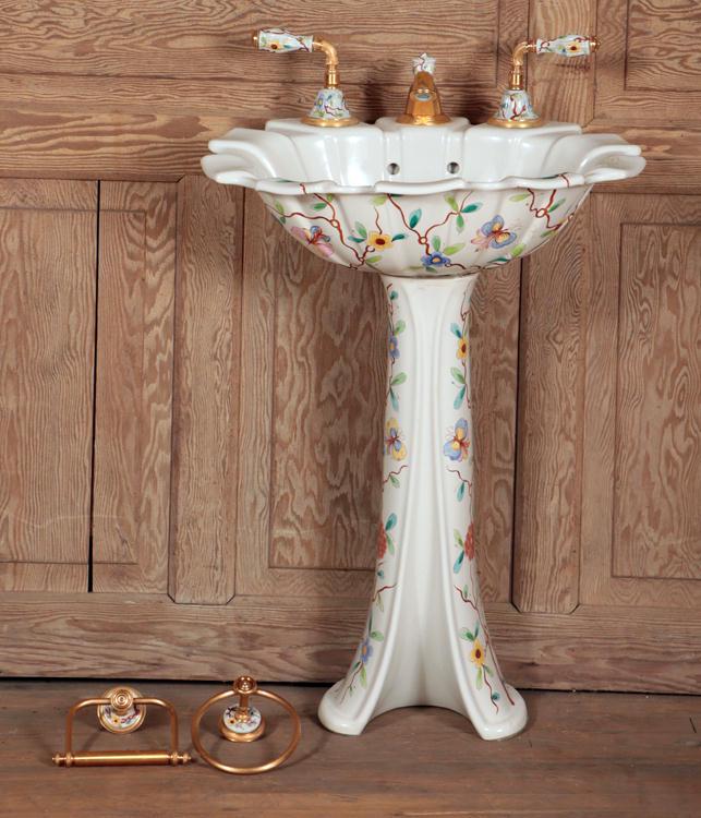 HAND PAINTED SHERLE WAGNER PORCELAIN SINK SIGNED (1 of 9)
