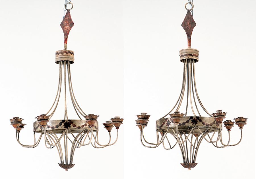 PAIR OF 8 ARM IRON CANDLE CHANDELIERS (1 of 7)