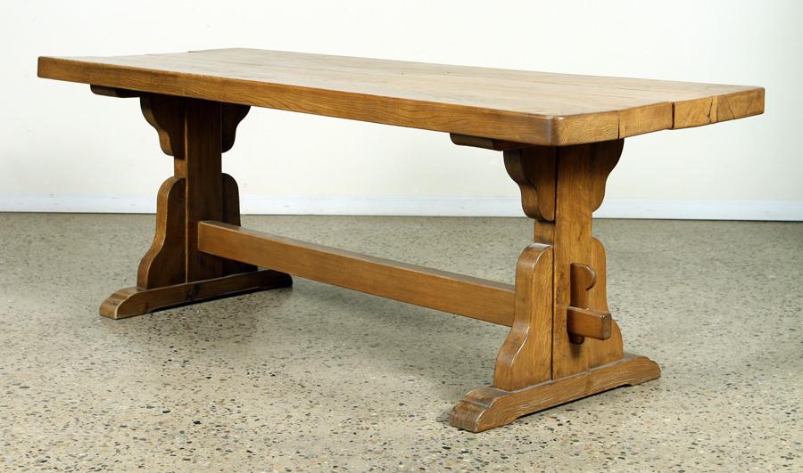 FRENCH ELM PLANK TOP TRESTLE TABLE C.1940 (1 of 4)