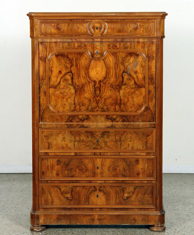 FRENCH FIGURED WALNUT FALL FRONT SECRETARY C.1870 (1 of 8)