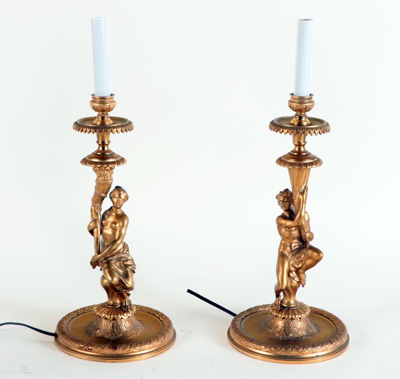 PAIR FRENCK FIGURAL CANDELSTICK LAMPS (1 of 6)