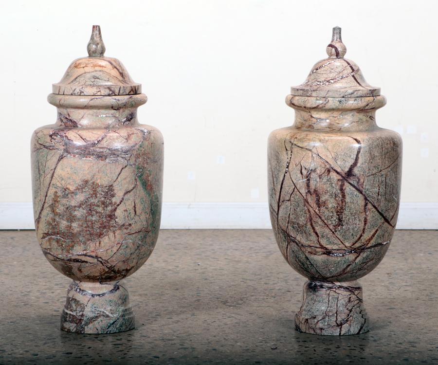 PAIR OF CARVED MARBLE LIDDED JARS (1 of 5)