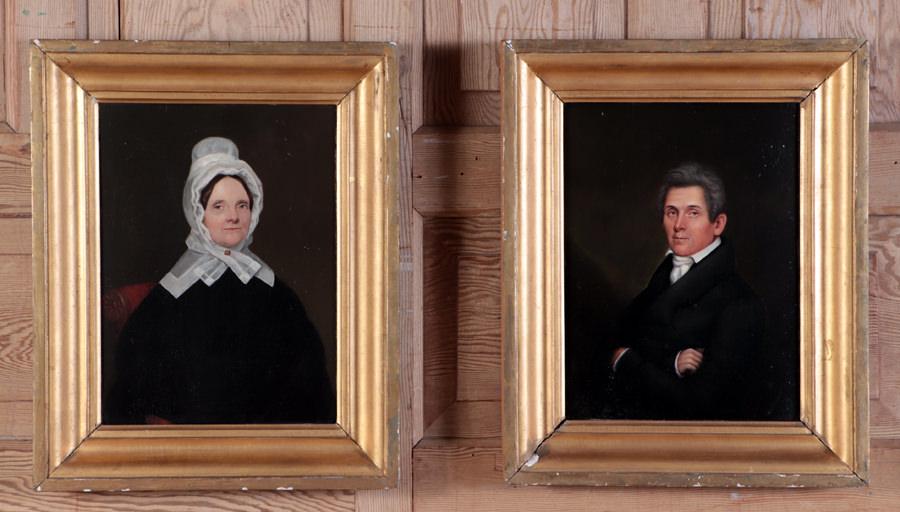 PAIR EARLY 19TH C. PORTRAIT PAINTINGS OIL ON WOOD (1 of 5)