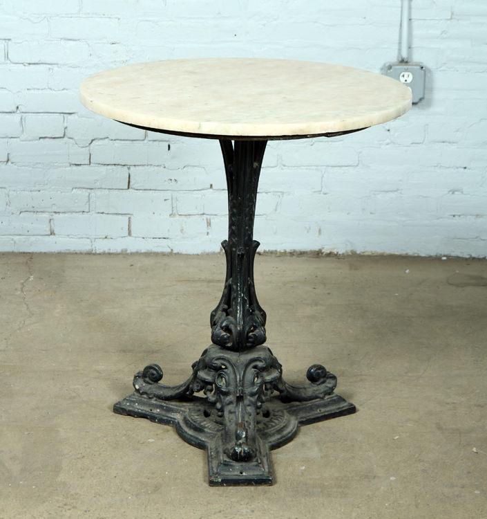CAST IRON AND MARBLE TOP BISTRO TABLE (1 of 4)