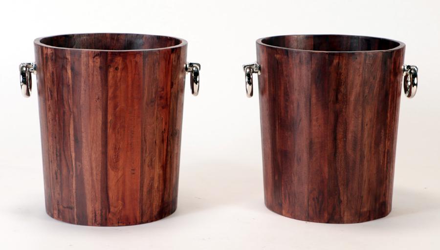 PAIR PLANTERS OR WASTE BASKETS METAL RING HANDLES (1 of 4)