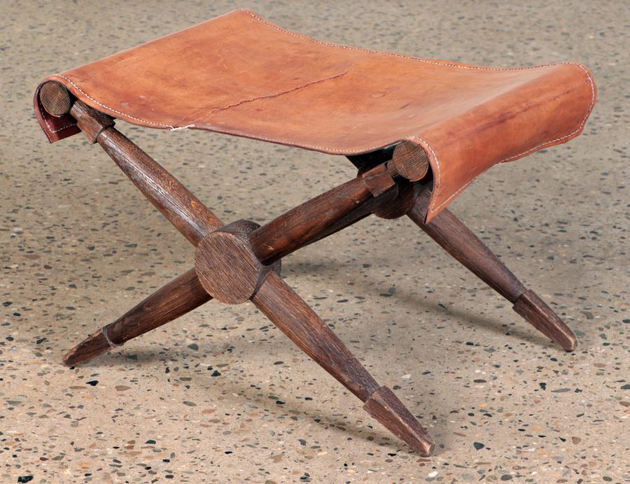 LEATHER & OAK STOOL MANNER JEAN-MICHEL FRANK (1 of 6)