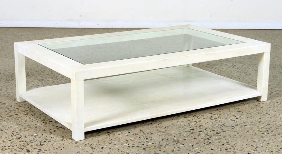 PARCHMENT & GLASS TOP COFFEE TABLE MANNER MARX (1 of 5)