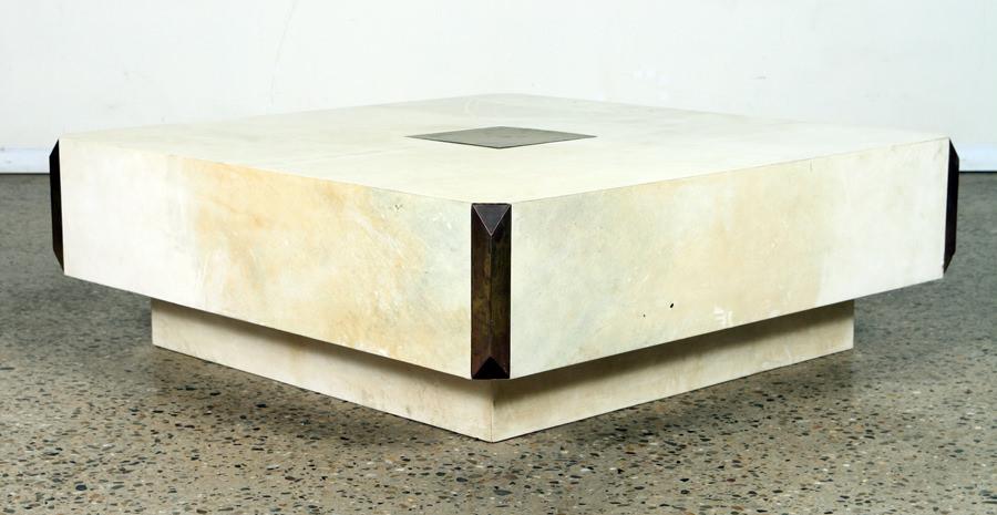 PARCHMENT COVERED AND BRASS COFFEE TABLE C. 1960 (1 of 4)