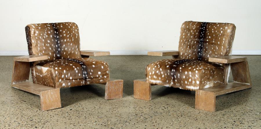 PAIR OAK AND DEER HIDE ARM CHAIRS MANNER FRANK (1 of 4)