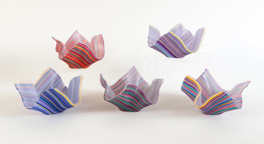 FIVE ART GLASS VOTIVES HANDERKERCHIEF DESIGN (1 of 5)